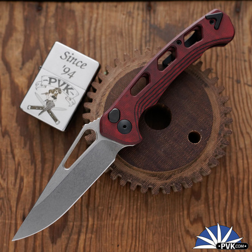 Dead Reckon Knives RB-3545-61 Ridgeback Vertebrae, Stonewashed Magnacut Clip Point Blade, Black & Red G10 Vertebrae