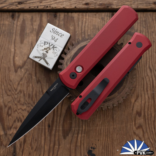 Protech Godfather Auto 921-LTD RED, DLC Black Blade, Solid Red Handle, Black Lip Pearl Button
