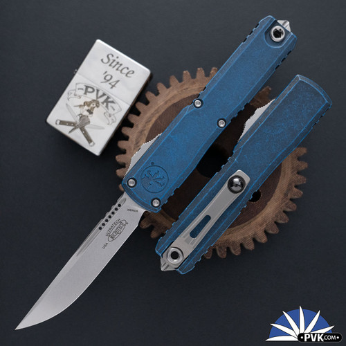 Microtech Ultratech ZBP Gen 3 1121-10WBL-C27Z15, Single Edge Stonewash Blade, Weathered Blue Handle