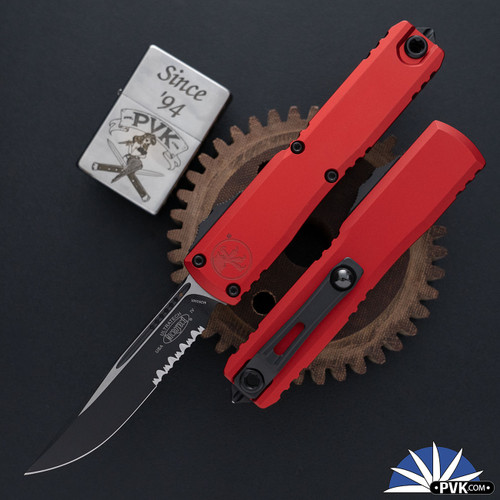 Microtech Ultratech Gen 4 11214-2RD, Black Partial Serrated Single Edge Blade, Red Handle
