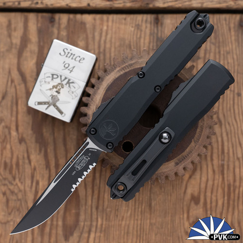 Microtech Ultratech Gen 4 11214-2T, Black Partial Serrated Single Edge Blade, Black Tactical Handle