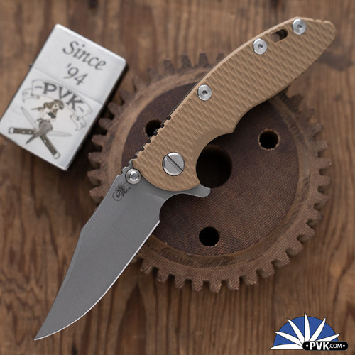 Hinderer XM-18 3.0″ Bowie Working Finish 20CV Blade, Coyote G10 Scale, Battle Bronze Ano Ti Frame