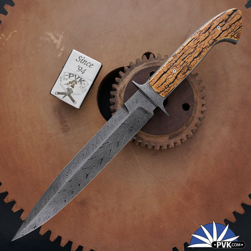 Dauntless Manufacturing/ Chris Moss Custom Fixed Blade Fighter, Turkish Twist Damascus Spear Point Blade, Mammoth Handle