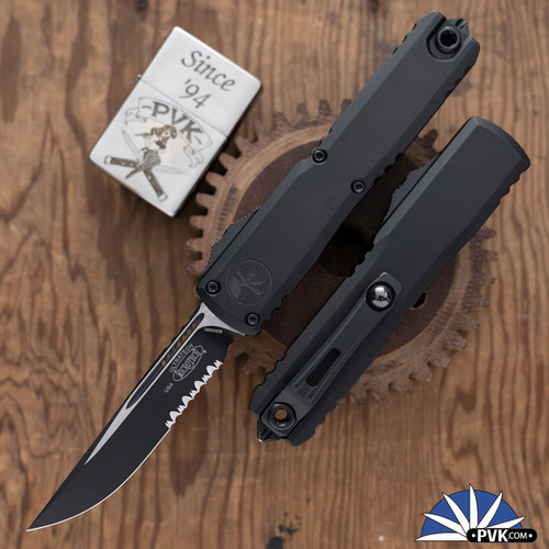 Microtech Ultratech ZBP Gen 3 1121-2T Single Edge Partial Serrated Black Blade, Black Handle, Tactical