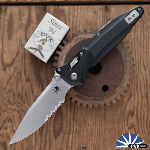 Microtech SOCOM Delta RAM-LOK 159RL-11, Stonewashed Partial Serrated Spear Point Blade, Black Aluminum Handle