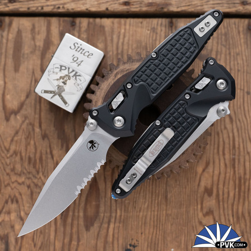 Microtech SOCOM Elite RAM-LOK 160RL-10FR, Stonewashed Partial Serrated S/E Blade, Frag Aluminum Handle