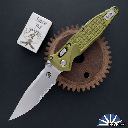 Microtech SOCOM Elite RAM-LOK 160RL-10FROD, Stonewashed Partial Serrated S/E Blade, OD Green Frag Aluminum Handle