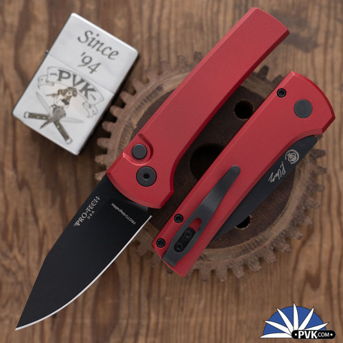Protech/Chavez Scapegoat Compact Auto RCS1103-RED, Black DLC MagnaMax Blade, Red Aluminum Handle W/Black HW