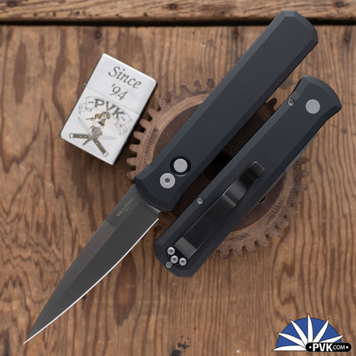 Protech Godfather Auto 921-SG, Smoky Grey 154CM Blade, Black Aluminum Handle, Blasted HW