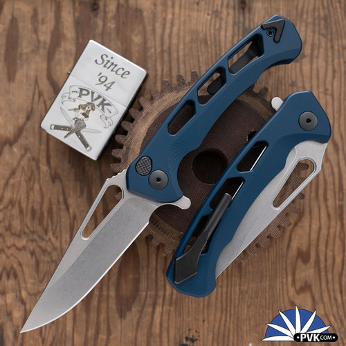 Dead Reckon Knives RB-3462-17-Navy Ridgeback Integral Vertebrae, Stonewashed Modified Clip S45VN Blade, Navy Aluminum Handle
