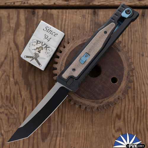 Reate EXO-OG Gravity Knife, Black PVD/Satin Tanto Blade, Black PVD Titanium, Green Micarta Inlay