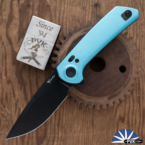 Reate PL-XF Pivot Lock, Black PVD Nitro-V Blade, Blue Aluminum Handle