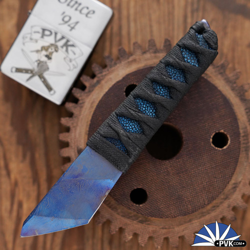 Warren Thomas Custom Chisel Kiridashi Neck Knife, 6al4V Titanium Blade, Tsuka Wrapped Stingray Handle