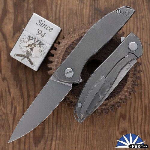 Shirogorov Knives Neon Lite, Stonewashed Elmax Blade, Stonewashed Titanium Handles, MRBS