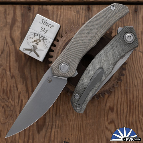 Shirogorov Knives Q95 Ursus Linerlock, Stonewashed Elmax Blade, Green Micarta Handles, MRBS