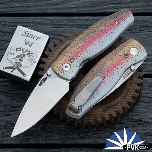 Three Rivers Manufacturing (TRM) Neutron 2 Linerlock, Tumbled Magnacut, Rainbow Trout G10 3D Scales