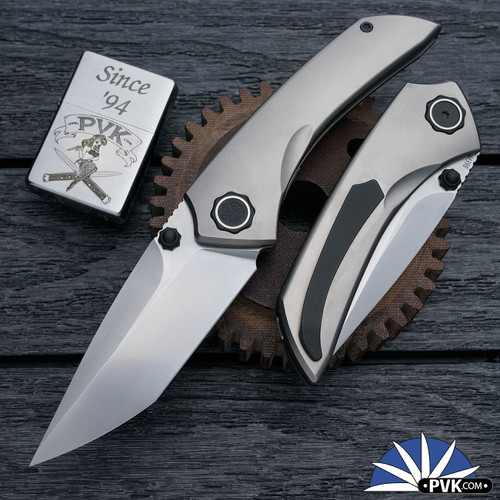 Poikilo Blade Tuna S2 Pearlescent Stonewashed M398 Blade, Titanium Handle