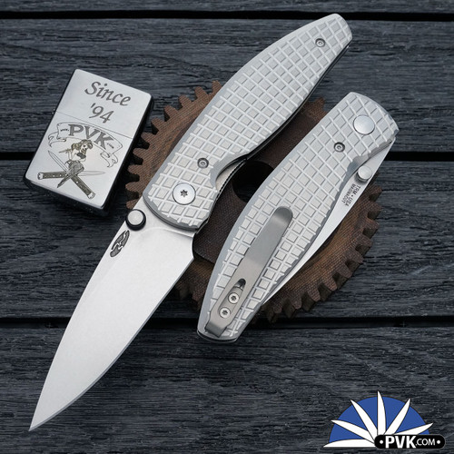 Three Rivers Manufacturing (TRM) Atom Linerlock, Magnacut Blade, Titanium Frag Pattern Flat Handle Scales W/Custom Ti Clip