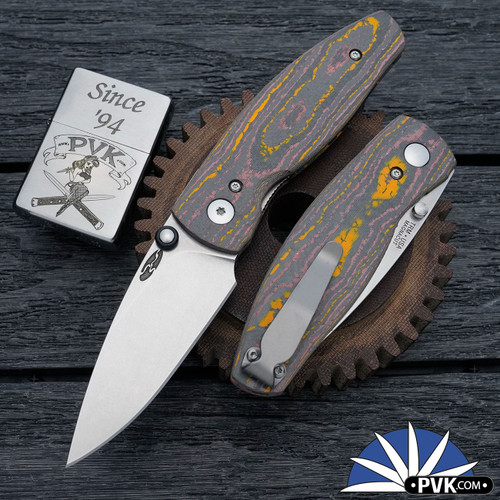 Three Rivers Manufacturing (TRM) Neutron 2 Linerlock, Magnacut Blade, Sunset Orange Camo Carbon 3D Contoured Smooth Scales