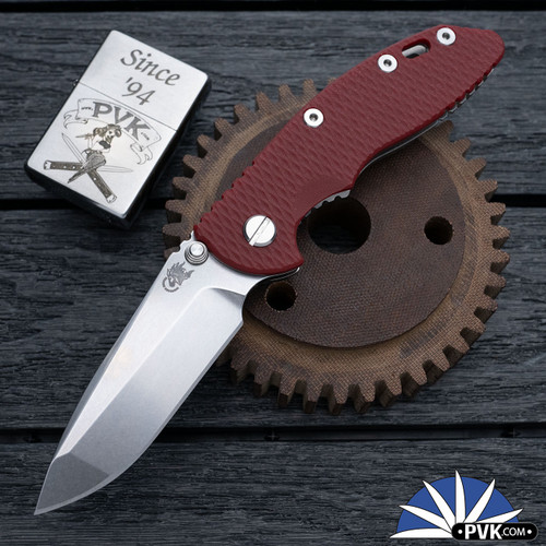 Hinderer XM-18 3.25″ Non-Flipper, Stonewashed Magnacut Spanto Blade, Stonewashed Ti Frame & Red G10 Handle