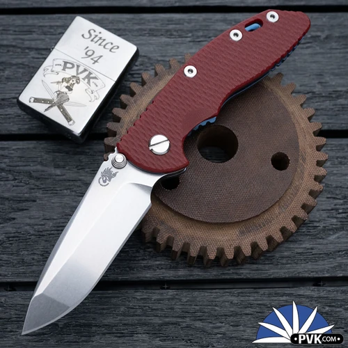 Hinderer XM-18 3.25″ Non-Flipper, Stonewashed Magnacut Spanto Blade, Blue Stonewashed Ti Frame & Red G10 Handle