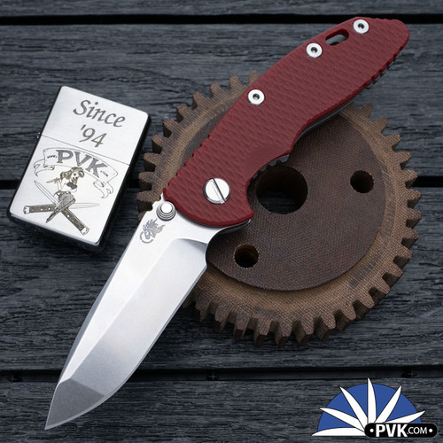 Hinderer XM-18 3.25″ Non-Flipper, Stonewashed Magnacut Spanto Blade, Working Finish Ti Frame & Red G10 Handle