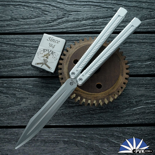 CIVIVI Dracolisk Trainer Balisong, Stonewashed/ Satin 9Cr18MoV Blade, Silver Aluminum Handles, Dull Blade