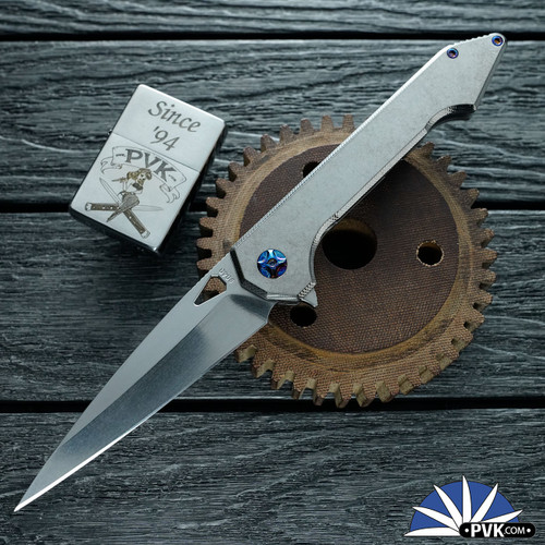 417CNC Acer #40, CMP154 Blade, Raw Titanium Handle, Lightning Finish Hardware And Clip