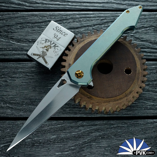 417CNC Acer #43, CMP154 Blade,  Seafoam Titanium Handle, Bronze Finish Hardware And Clip