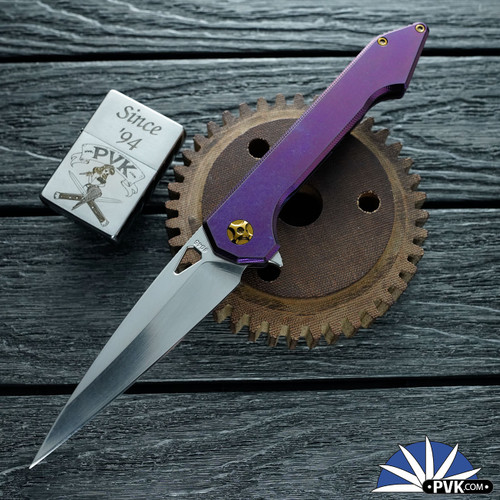417CNC Acer #45, CMP154 Blade,  Purple Titanium Handle, Bronze Finish Hardware And Clip