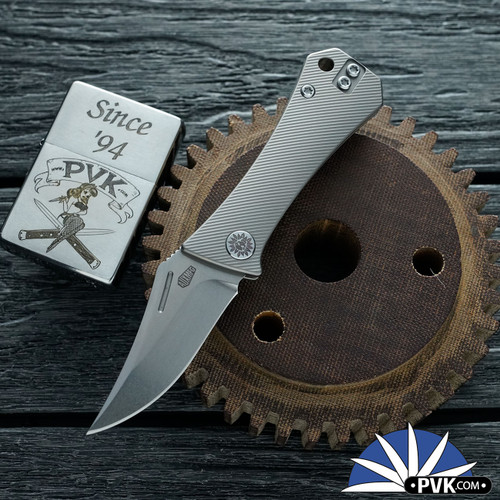 Auxiliary Manufacturing Slip Joint Pocket Bowie, Stonewashed M390 Blade, Micro Milled Titanium Handle, Deadhead Series