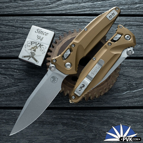 Microtech SOCOM Delta RAM-LOK 159RL-10TA, Stonewashed Spear Point Blade, Tan Aluminum Handle