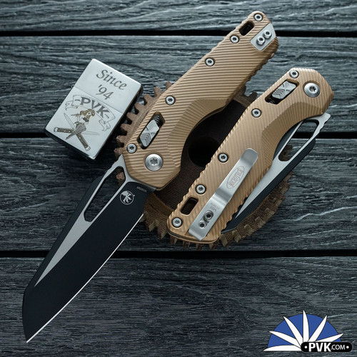 Microtech Standard Issue (MSI) 210-1FLBN Ram-Lok, Black Plain Edge Blade,  Brown Fluted Aluminum Handle
