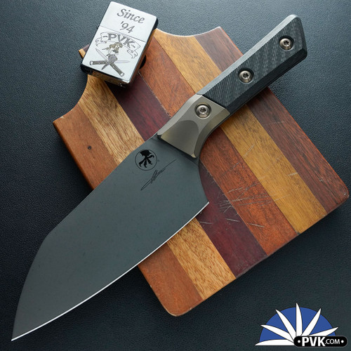 Microtech Kitchen 6" Santoku Knife 3200B-1DLCCFS, Black DLC Blade, Bronze Ano Titanium Bolsters, Black Carbon Fiber Handle Scales, Signature Series