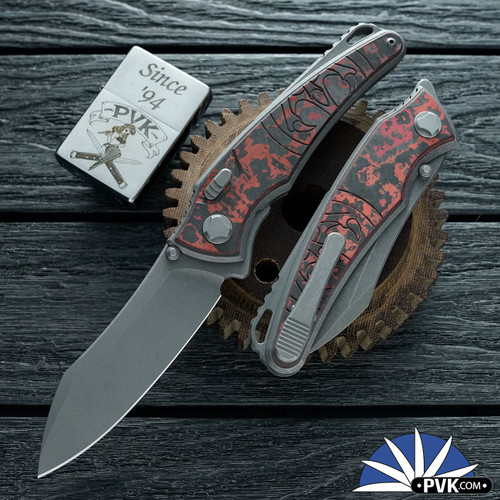 Hawk Knives Talon, Tumbled M390 Blade, Tumbled Handles W/Fat Carbon Lava Flow Handle Scales