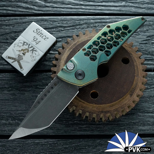 Hypercut Manufacturing Dharma, Tumbled S45VN Blade, Green/ Bronze Titanium Handle W/ Bronze HW