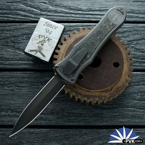 Hawk Knife Designs Deadlock Model Magnacut Full DLC Double Edge Blade, Titanium chassis W/Copper Camo FatCarbon Inlays