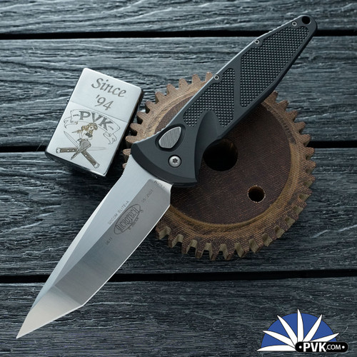 Vintage Microtech Socom Elite Auto, 2-Tone Satin Plain Edge 154-CM Tanto Blade, Black Handle - 300326