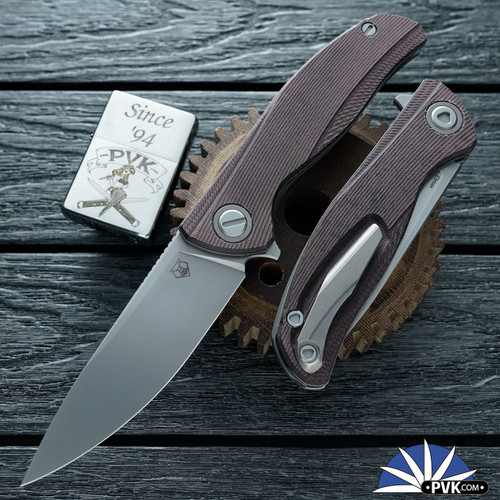 Shirogorov Knives Ursus F95, Stonewashed Elmax Blade, Maroon Micarta W/MRBS