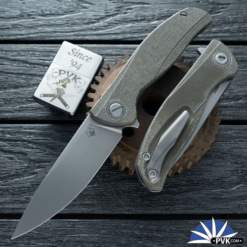 Shirogorov Knives Ursus F95, Stonewashed Elmax Blade, Green Micarta W/MRBS