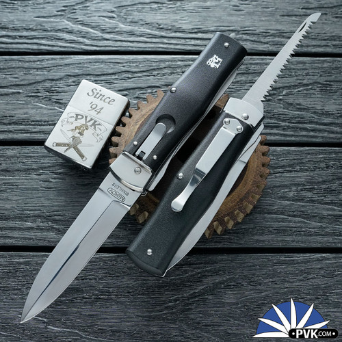 Mikov Predator 241 Leverlock Auto Dagger And Saw, ABS Black Handle W/Pocket Clip