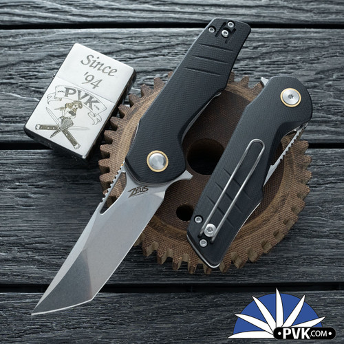 Grissom Knife and Tool - Baby Zeus, Stonewashed Tanto 14C28N Blade, Black G10 Handle