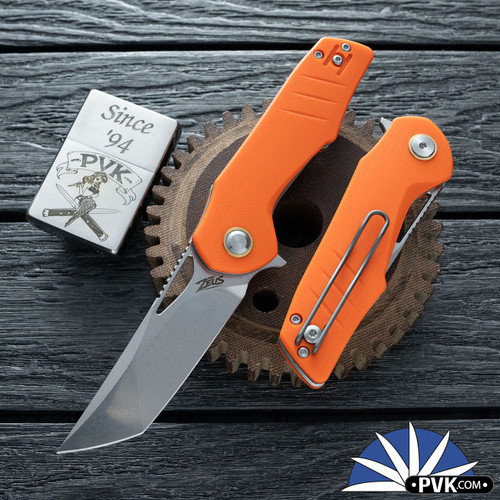 Grissom Knife and Tool - Baby Zeus, Stonewashed Tanto 14C28N Blade, Orange G10 Handle