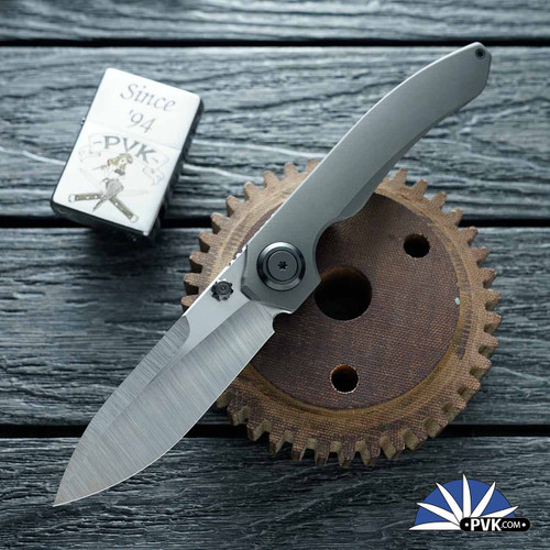 Carver Knives Vagrant, Satin CPM-154 Blade, Bead Blast Titanium Handle W/ Zirc Collar And HW
