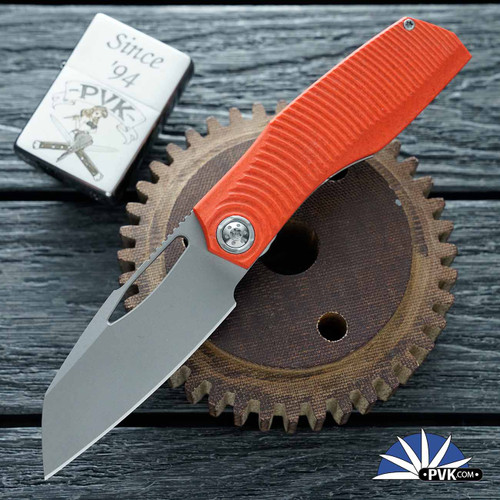 Prince Customs Protean Framelock, Blasted 20CV Blade, Ripple Orange Morph Glass Scale, Frameside Collar And Clip W/ Titanium Framelock, Front Collar And Hardware