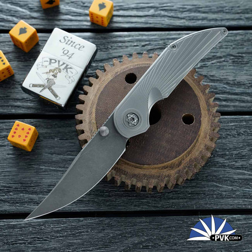 Hypercut Manufacturing BIKKHU, Dark Stonewashed S45VN Blade, Milled Titanium Handle Scales