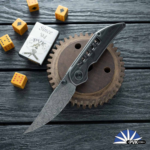 Hypercut Manufacturing BIKKHU, Mike Norris Damascus Blade, Titanium Handles W/Fat Carbon Inlays