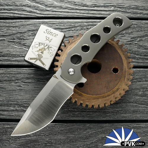 Jeff Vandermeulen Custom OG Prototype, Satin CPM154 Recurved Blade, Tumbled Titanium Handle Scales