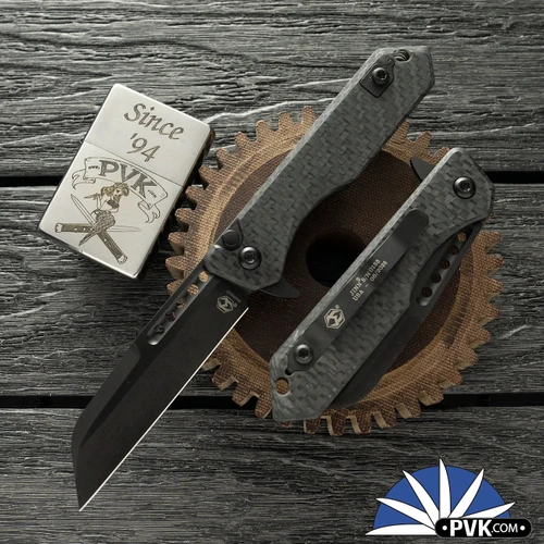 Heretic Knives Jinn Manual, DLC Magnacut Blade, Glow Carbon Fiber Handles
