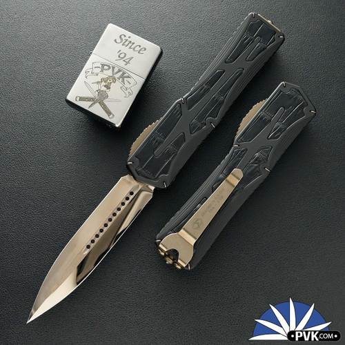 Heretic Knives Custom Colossus Bronzed Cracked Ice Double Edge, Croc Inlayed Handle W/ Bronze HW